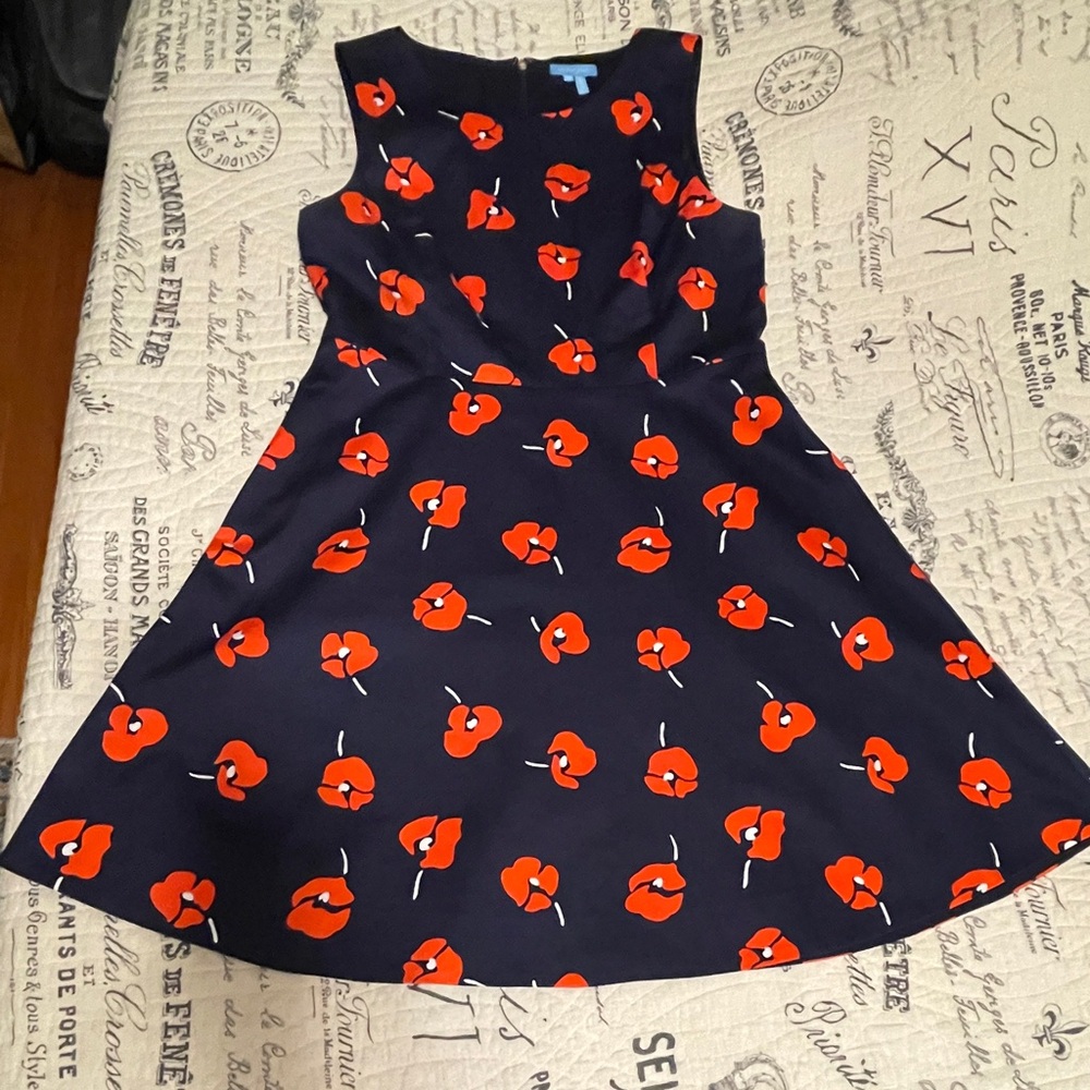 Draper James Navy Dress with Red poppy flower Accents size 14
